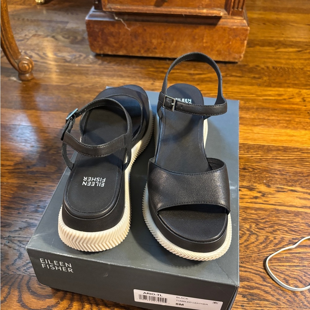 Eileen Fisher Black Ario wedge sport sandals size 8 new in box - Picture 6 of 6